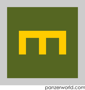 Green square with a yellow capital E turned 90 degrees clockwise.