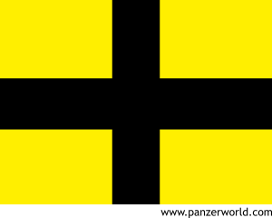 Black cross on a yellow background.